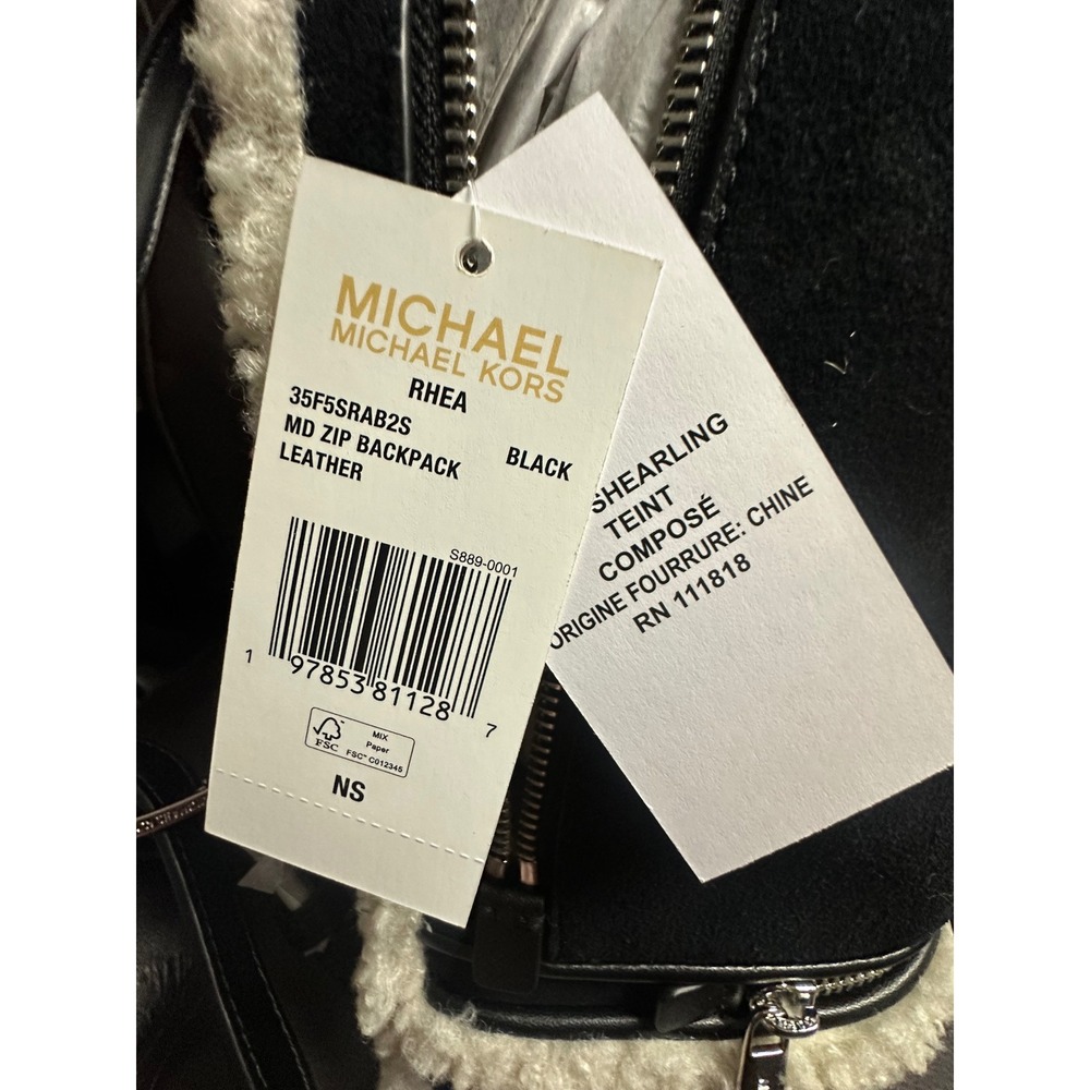 Michael Kors Rhea Black Shearling Trim MD Zip Leather Backpack‎ Bag - Picture 8 of 10